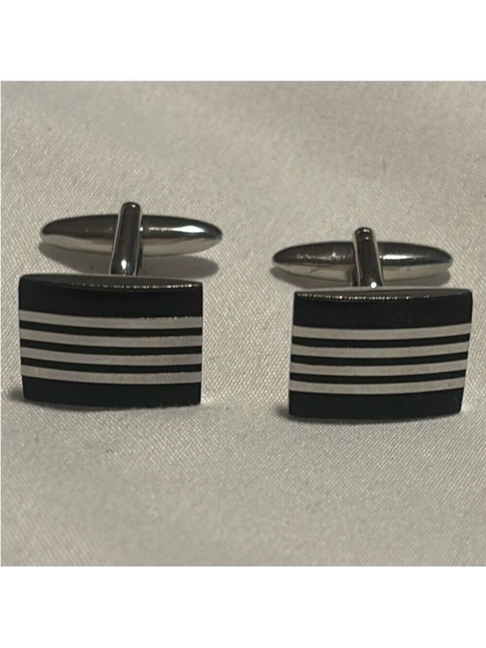 French cuff CUFFLINKS Black and Silver toned metal Cufflinks used one time